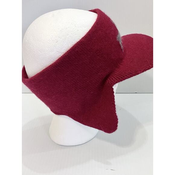Alpaca Knit Visor Hat Burgundy W/ Ear Warmer Flaps - Winter Cap Made In Peru - Picture 2 of 4